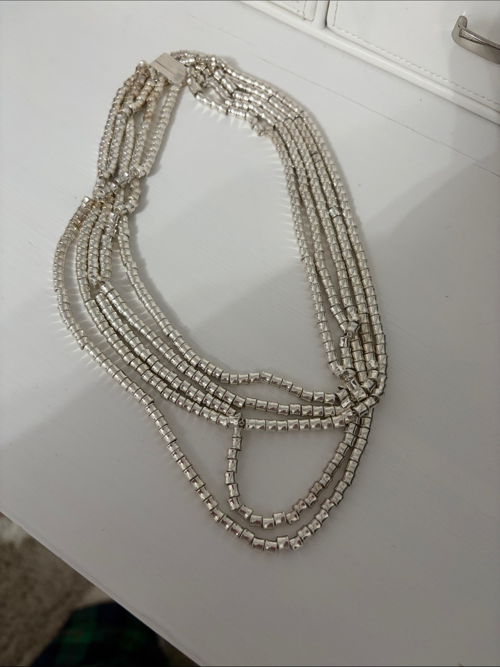 Sterling-Tone Multi-Strand Beaded Necklace in Silver